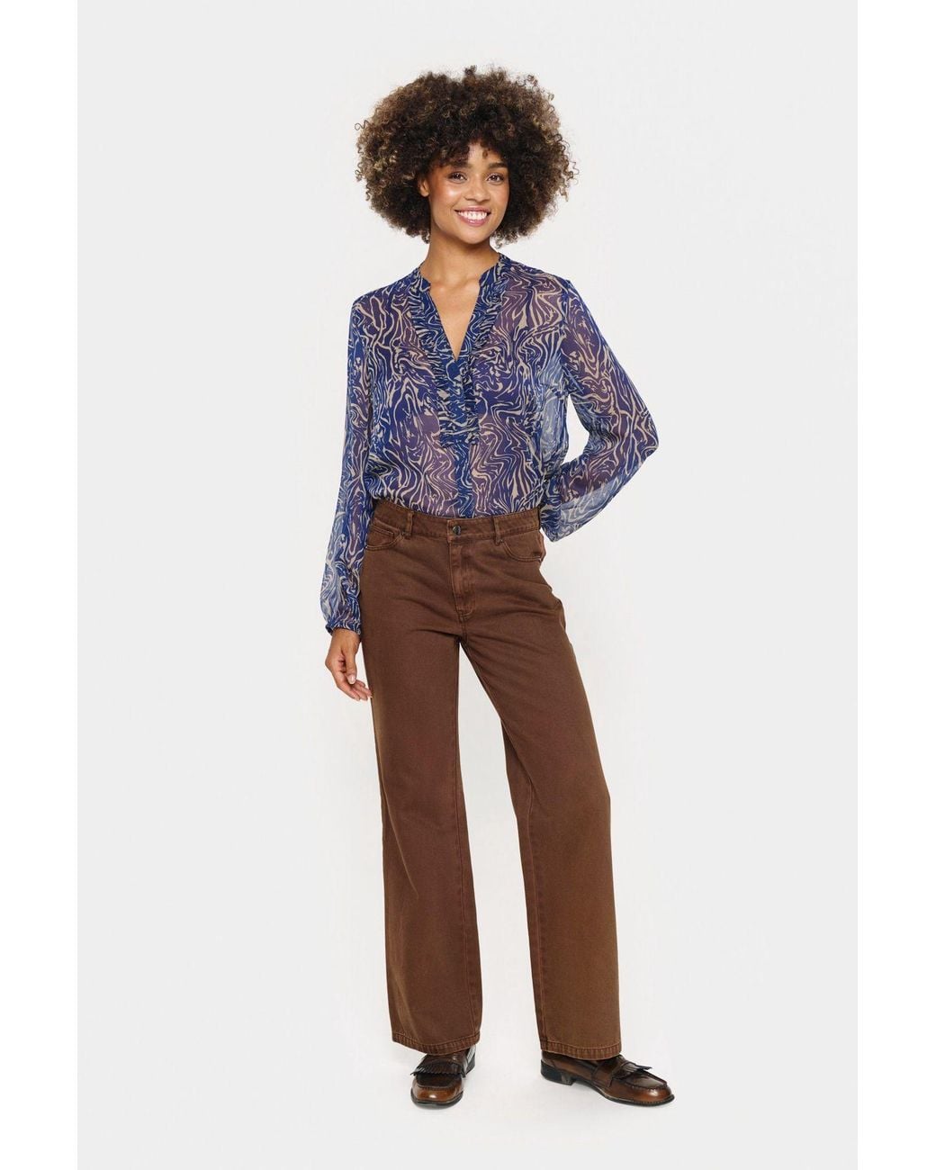 Saint Tropez Blue Valeriesz With Ruffles Chiffon Shirt