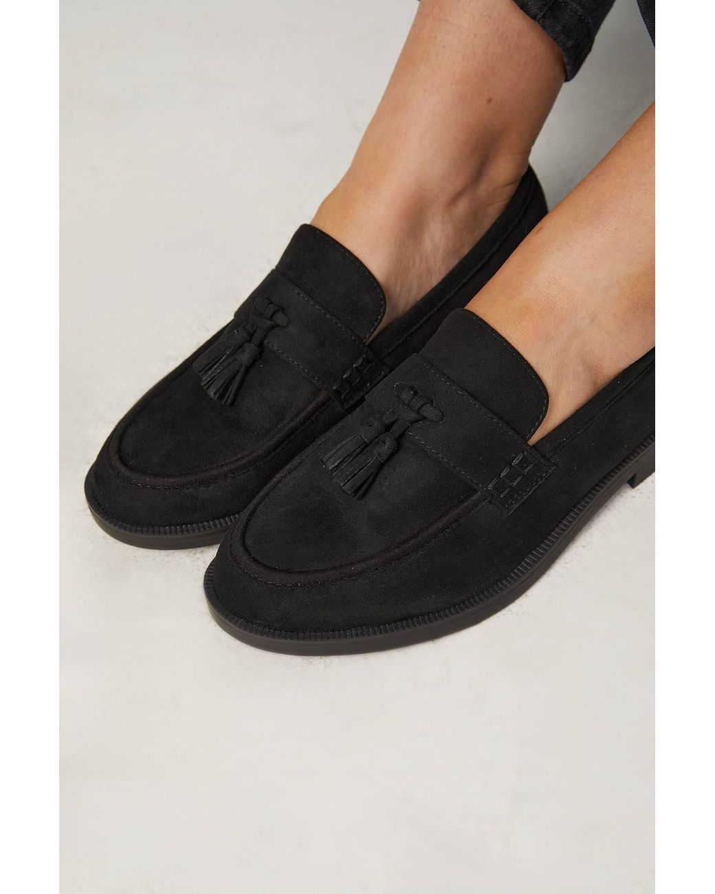 Good for the Sole Black Wide Fit Paula Faux Suede Tassel Loafers