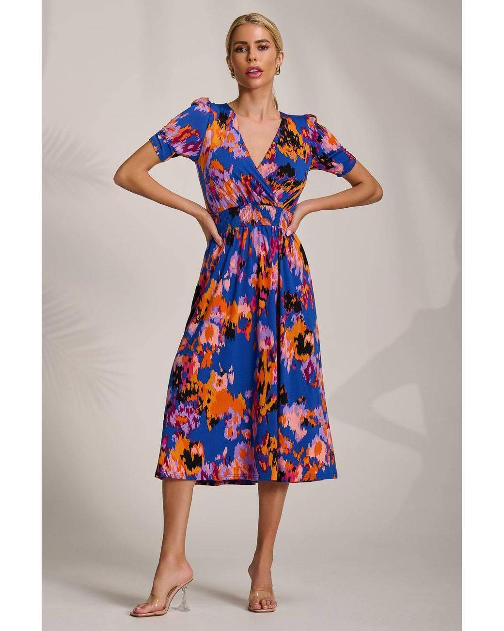 Jolie Moi Red Short Sleeve Printed Jersey Midi Dress