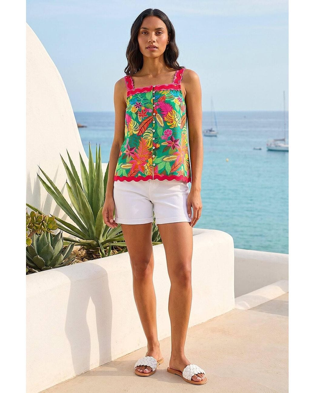 Roman Green Floral Ric Rac Cami Top