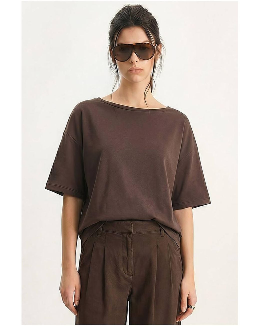 Bianco Lucci Black Lace Back Cotton T-Shirt