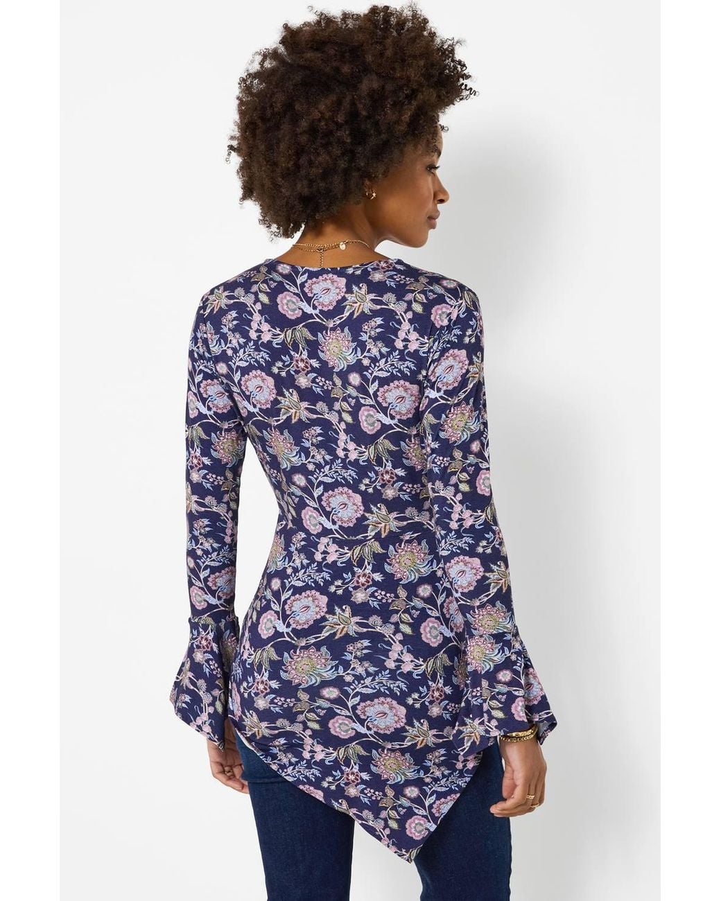 Joe Browns Blue Floral Jersey Wrap Top With Flute Sleeve