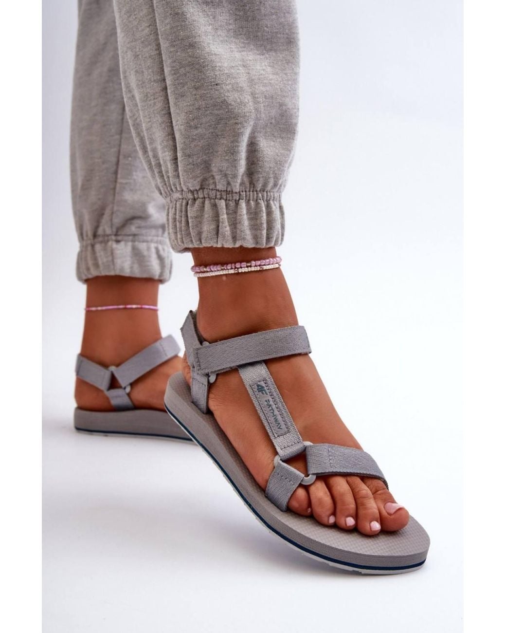 Love Lace Gray Sport Velcro Strap Sandals With Grippy Eva Rubber Sole