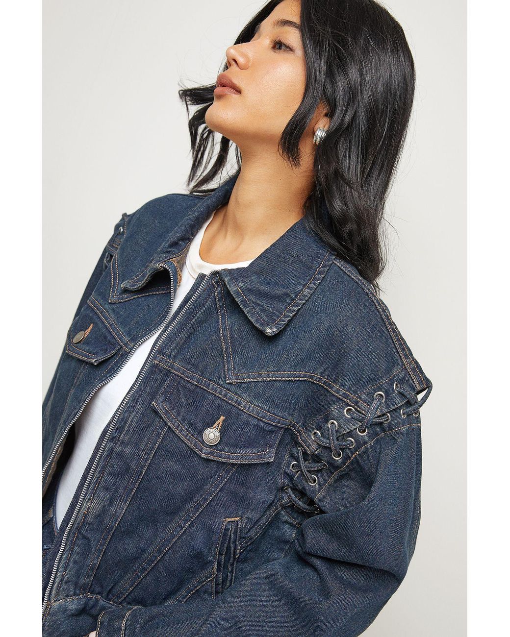 Warehouse Blue Whipstitch Detail Washed Denim Jacket