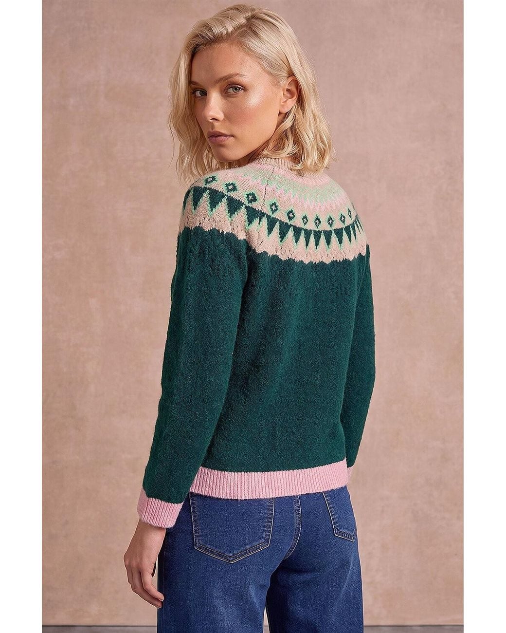Roman Green Petite Fairisle Knit Jumper
