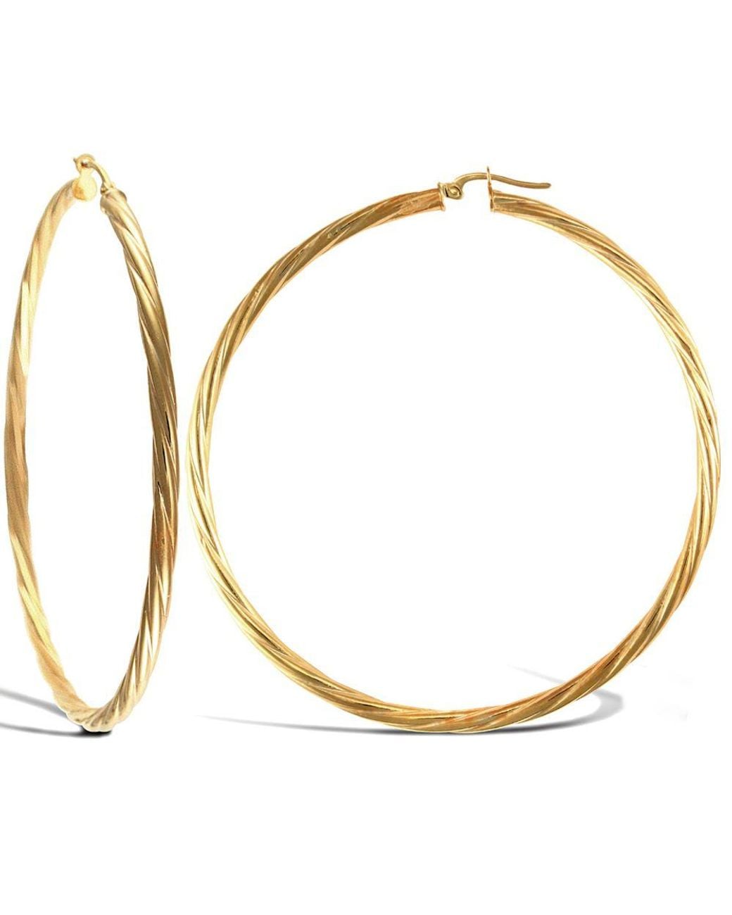 Jewelco London Metallic 9Ct Twisted 3Mm Hoop Earrings 65Mm