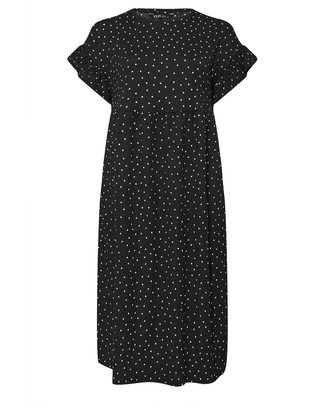 Yours Black Polka Dot Frill Sleeve Midi Dress