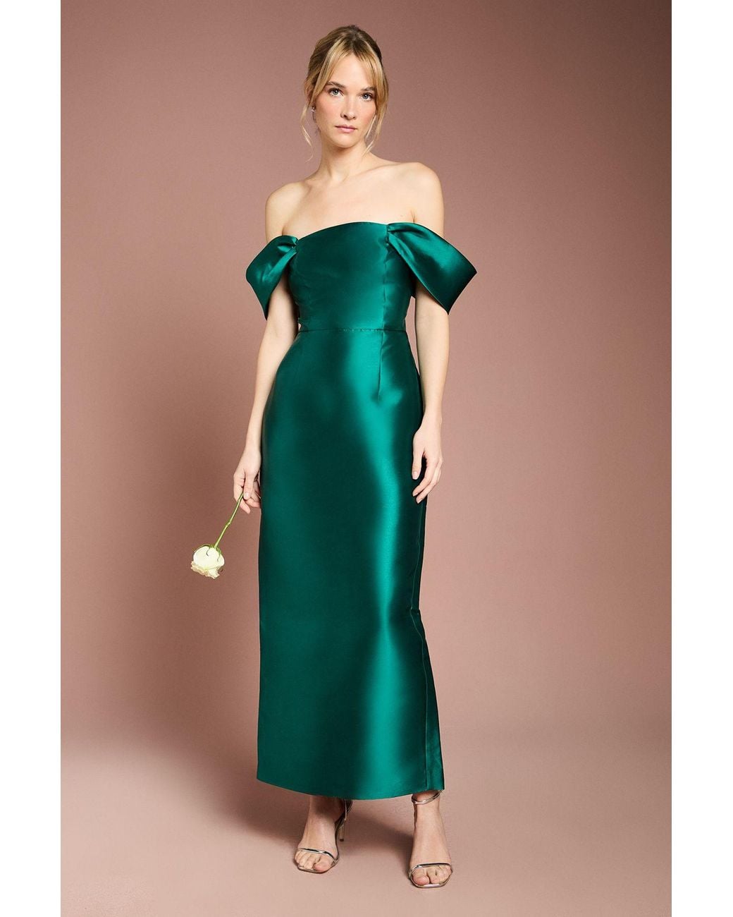 Coast Green Honoured Twill Bardot Column Midi Bridesmaid Dress