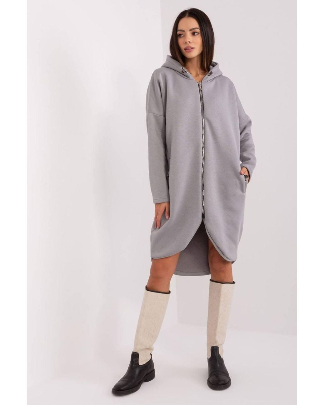 Love Lace Gray Extended Zip Hoodie Sweatshirt With Hood
