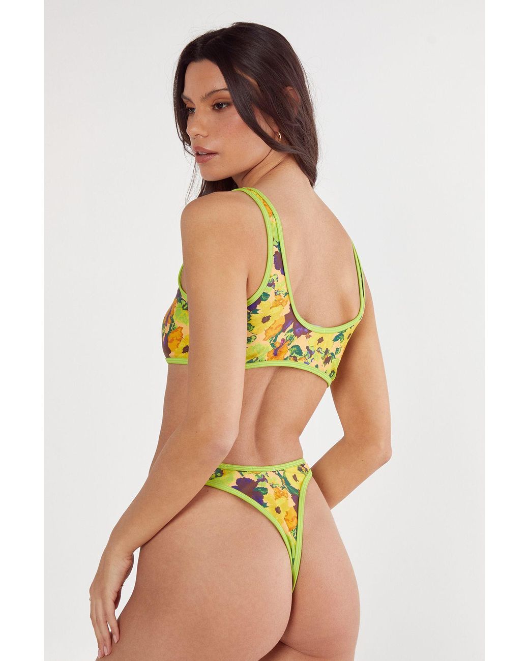 Nasty Gal Green Floral Contrast Binding Crop Bikini Set