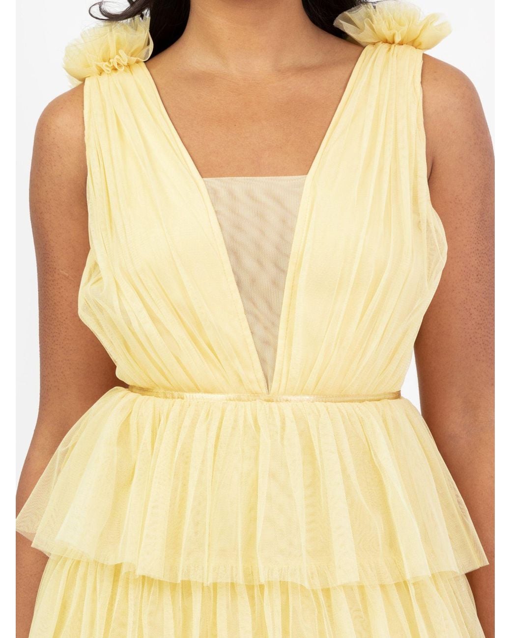 Anaya with love Yellow Plunge Front Tiered Maxi Dress