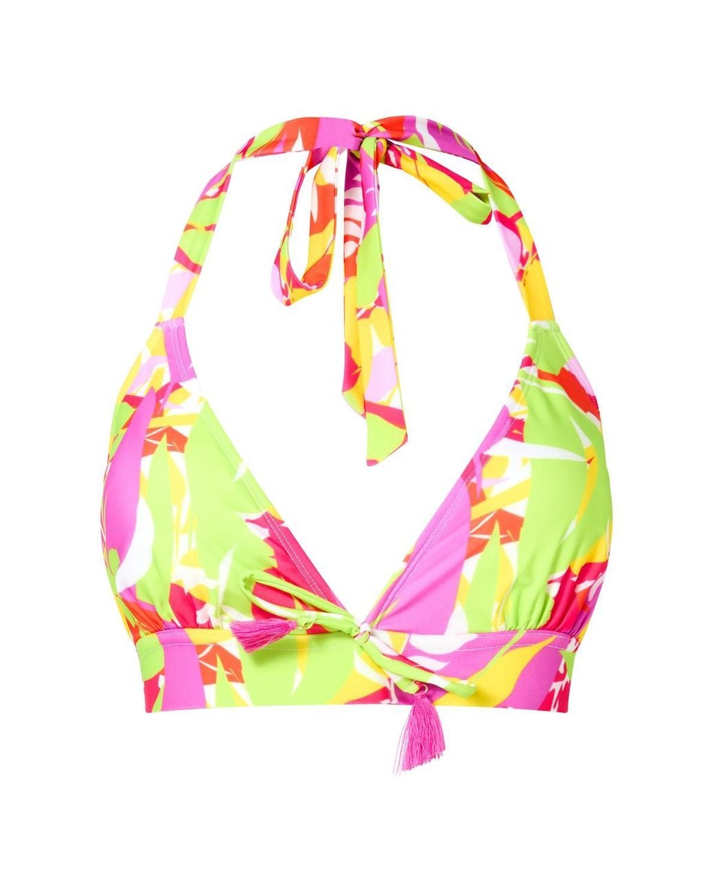 Joe Browns Pink Halter Neck Bikini Top With Tropical Leaf Print & Tassel Tie