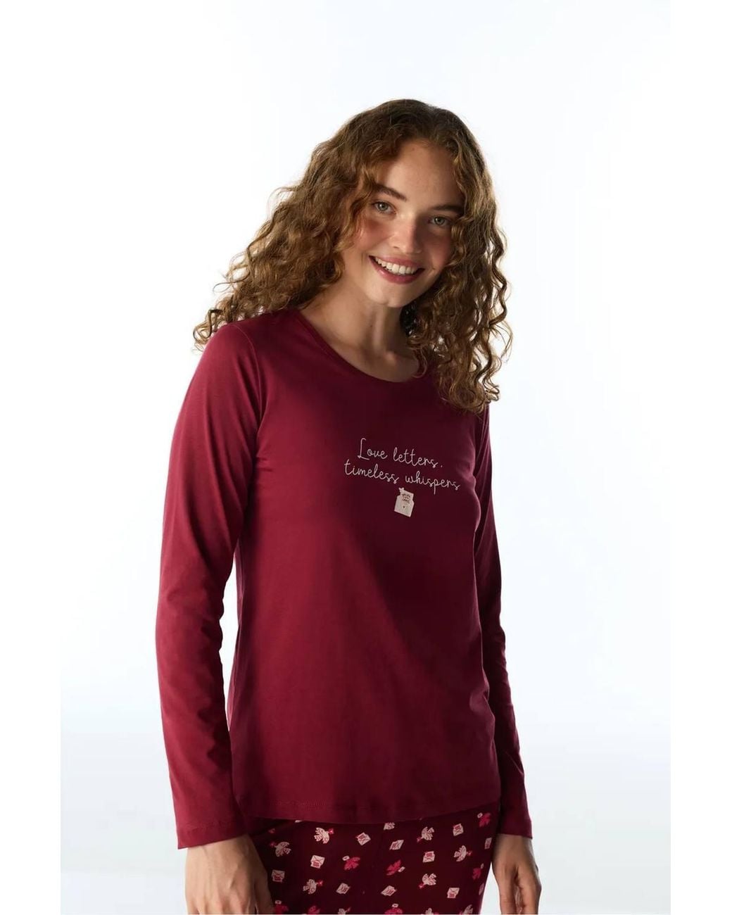 Penti Red Letters Bird Pattern Long Sleeve Pajama Set