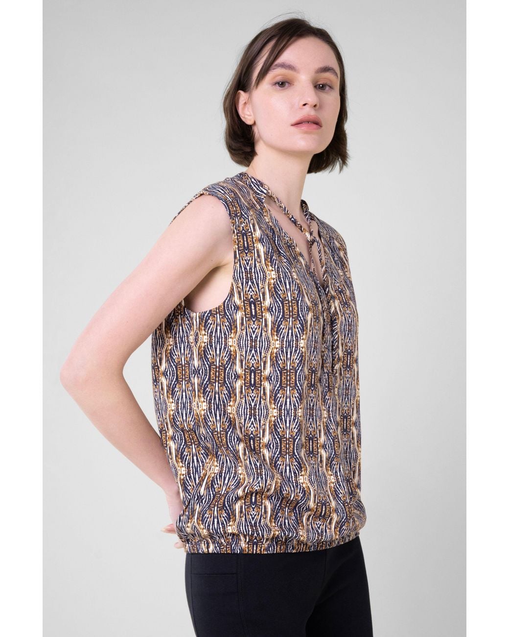 Enorsia Gray Tie Neck Tops