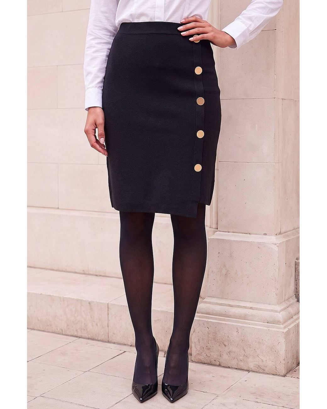 Roman Blue Button Front Wrap Skirt