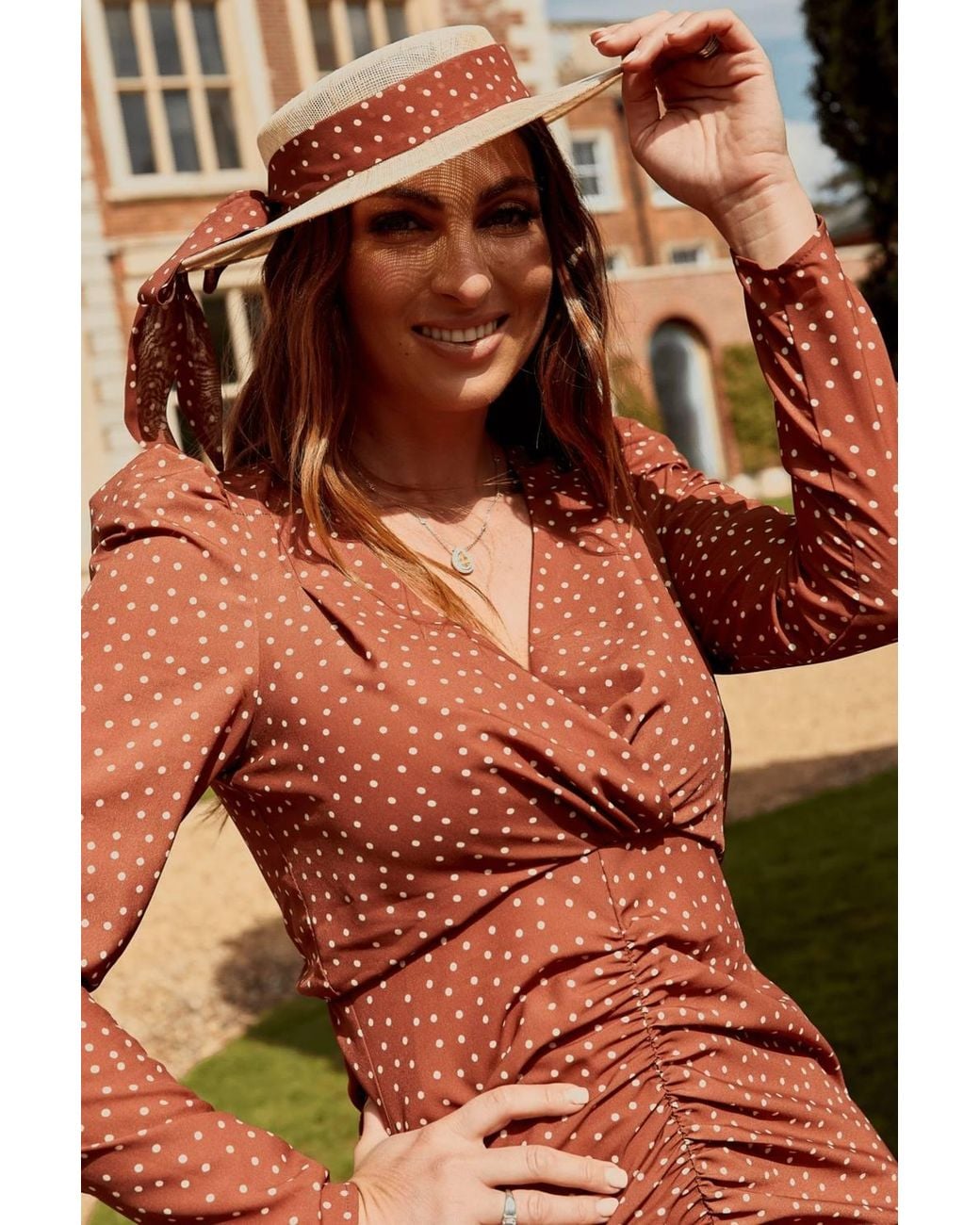 Style Cheat Brown Bambie Chocolate Spot Wrap Midi Dress