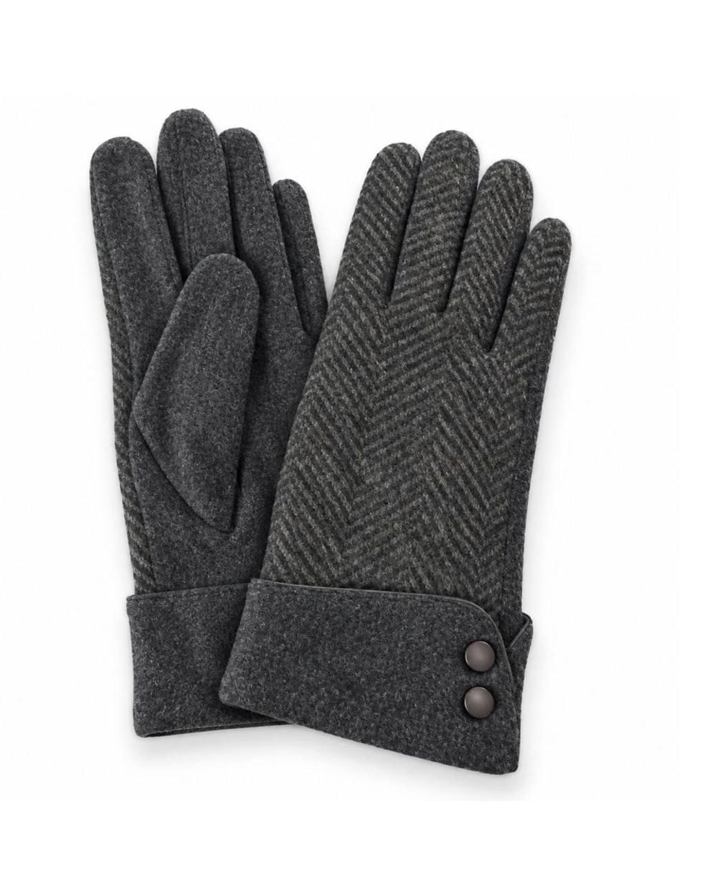 Love EMVY Gray Herringbone Winter Gloves With Button Cuff