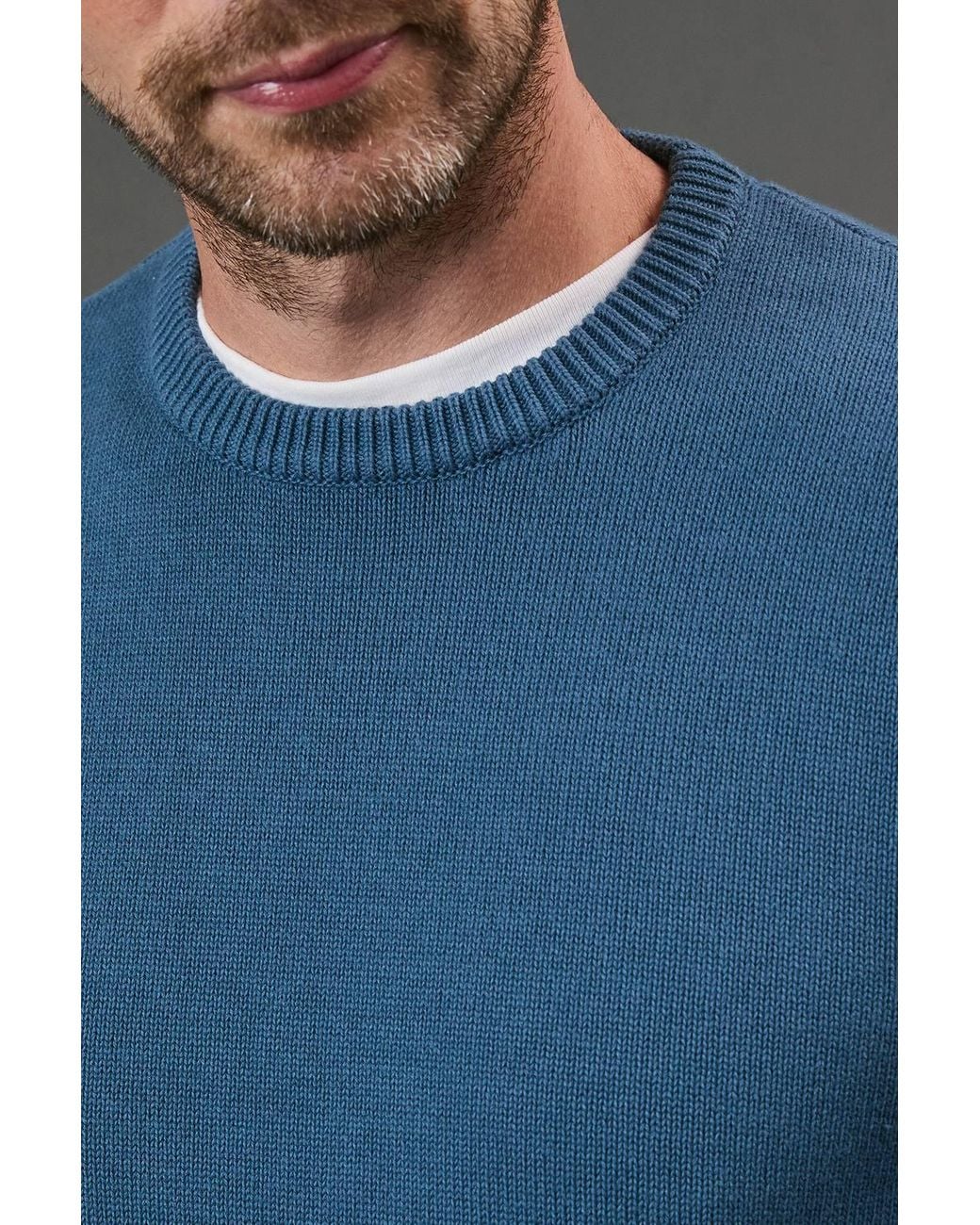 MAINE Blue Premium Pure Cotton Crew Neck Jumper for men