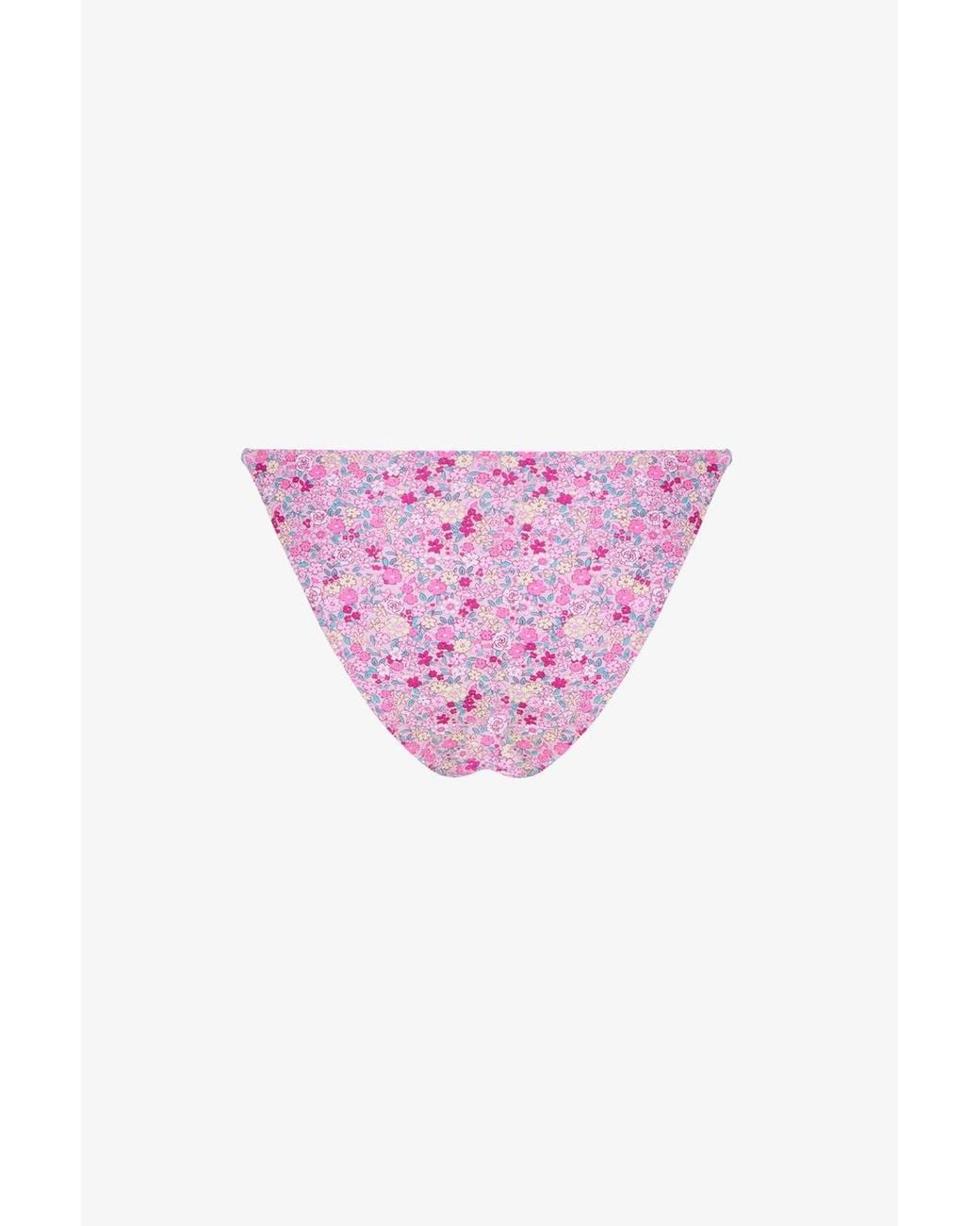 Penti Purple Amira Side Frilled Floral Pattern Low Waist Bikini Bottoms