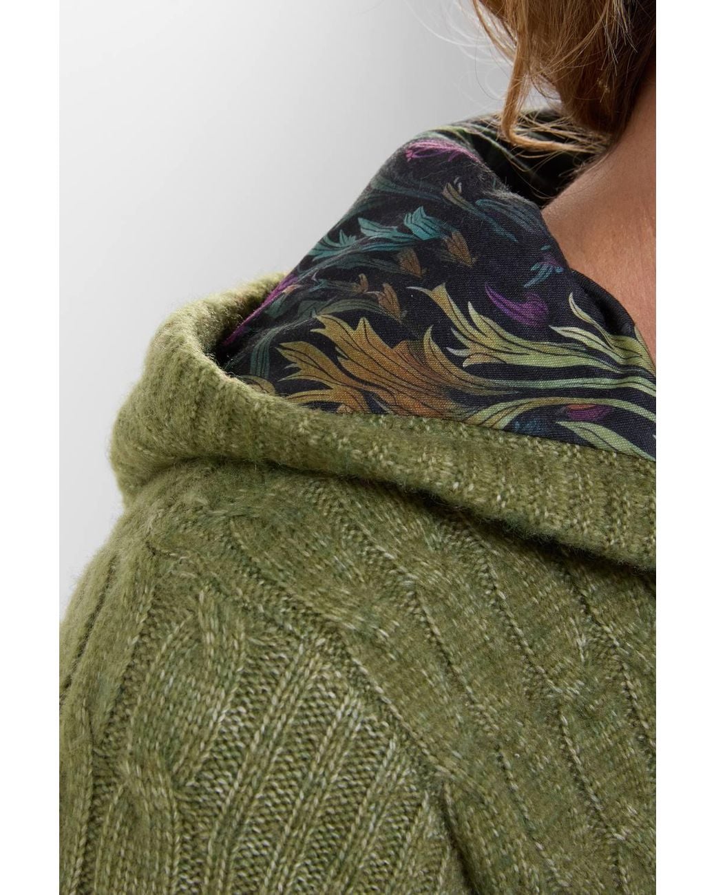 Joe Browns Green Cosy Hooded Cable Knit Zip Through Cardigan