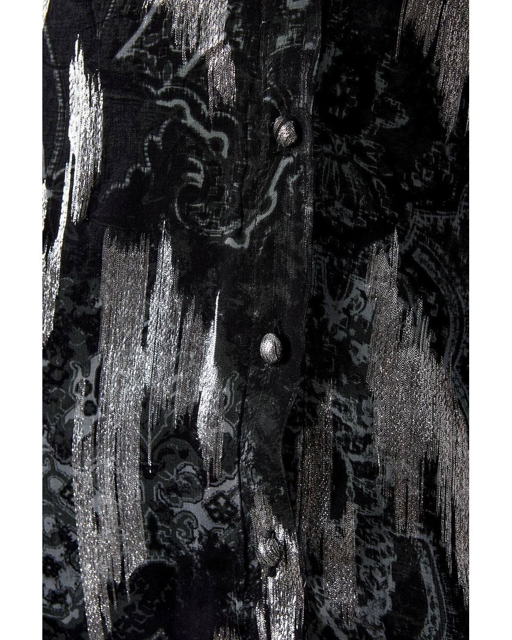 Warehouse Black Metallic Paisley Jacquard Plunge Neck Button Through Midi Dress