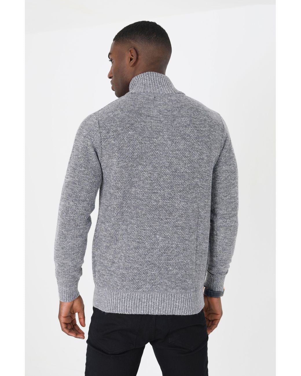 Brave Soul Gray Funnel Neck Zip Through Knitted Jumper for men
