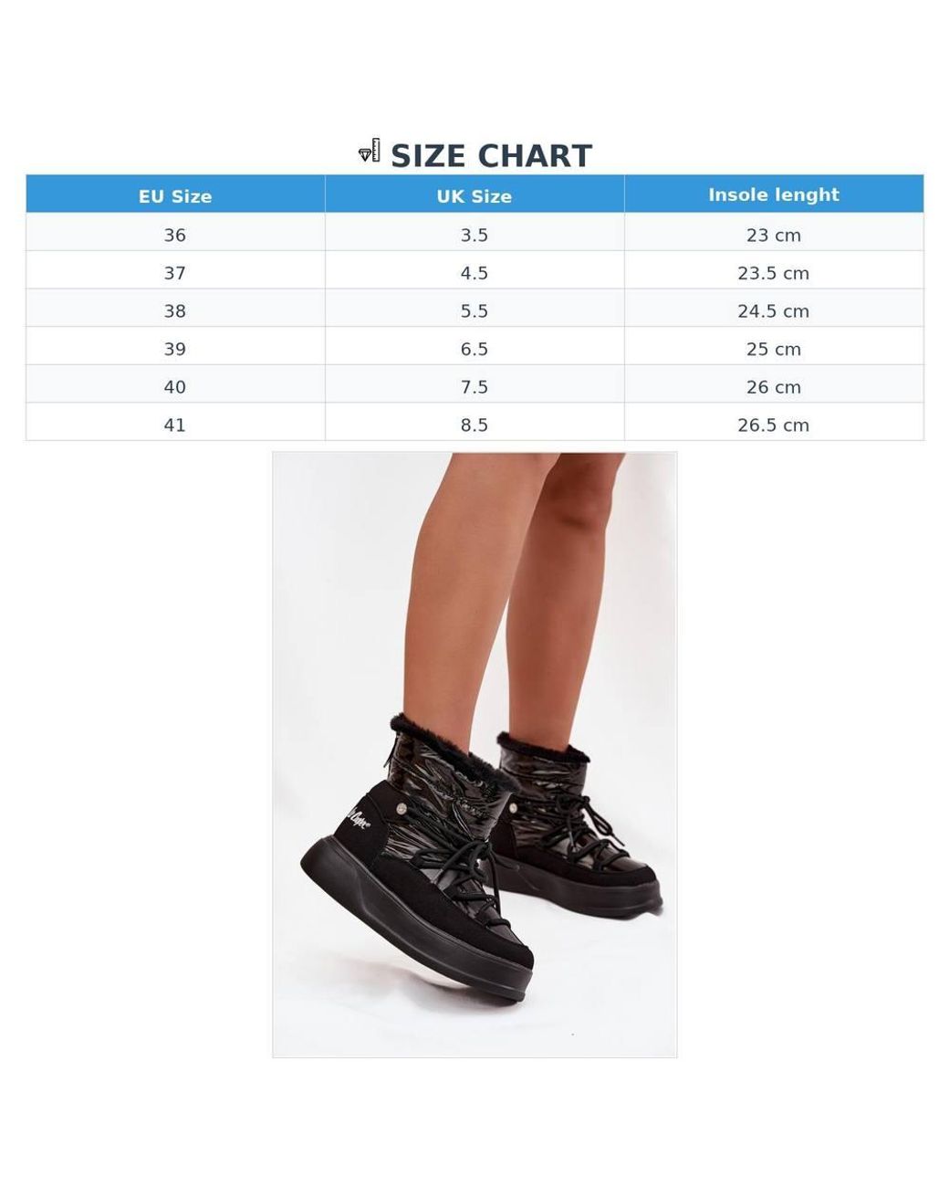 Love Lace Black Winter Platform Lace-Up Lined Snow Boots