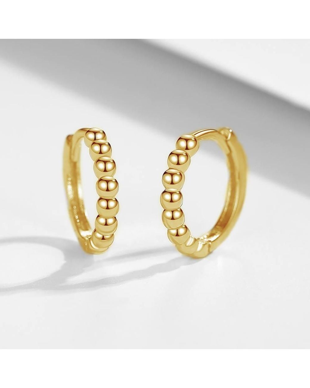 Harfi Metallic Dainty Beaded Huggie Hoop Plated Earrings