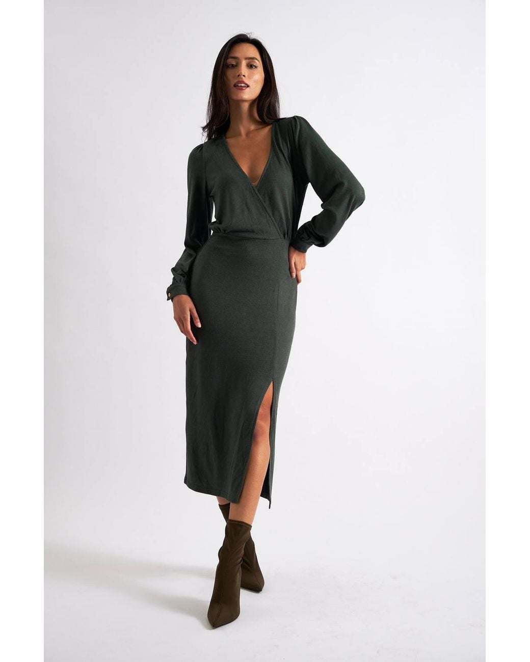 Louche Black Karen Brushed Marl Jersey Midi Dress