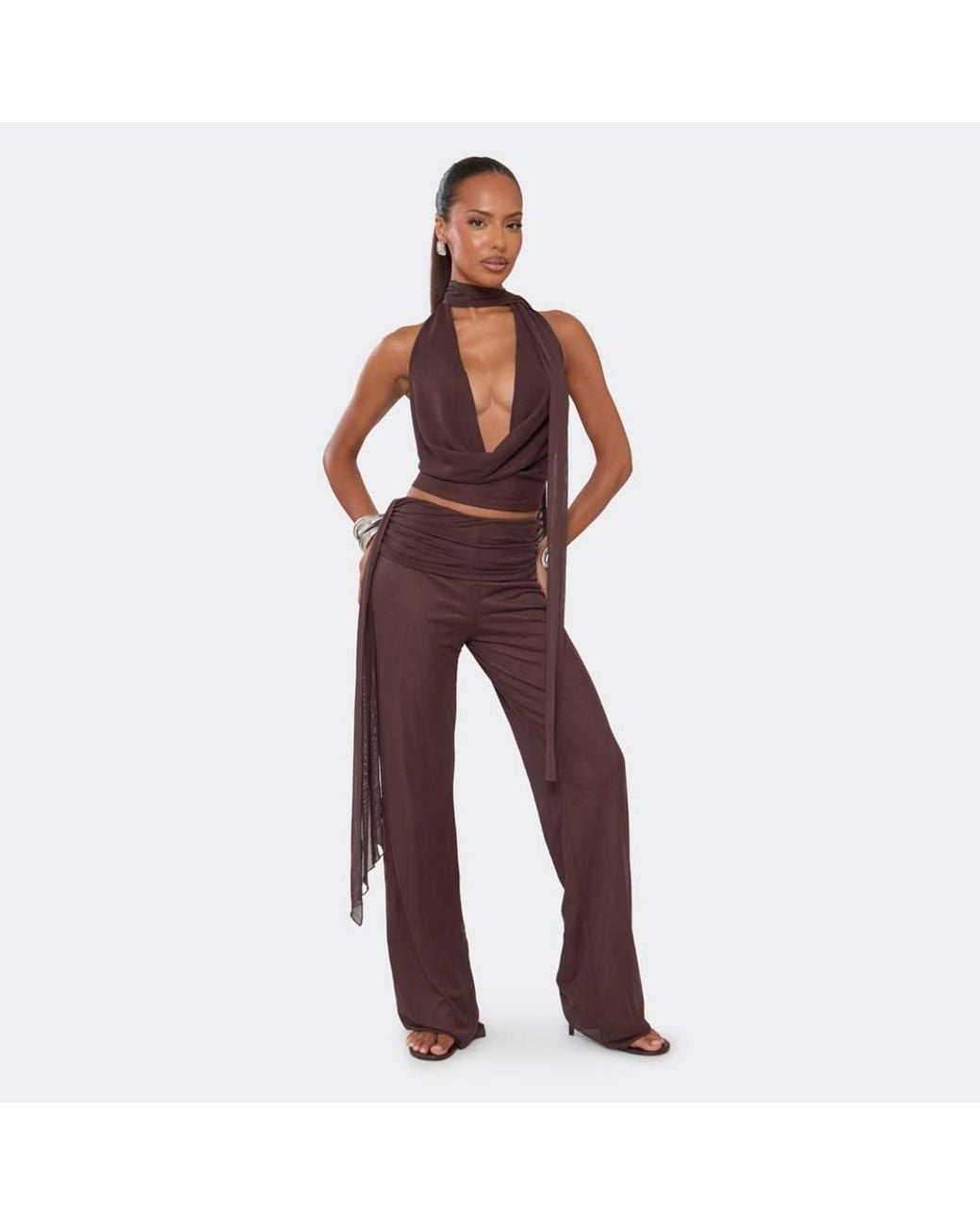 EGO Red Wide Leg Drape Low Rise Trousers