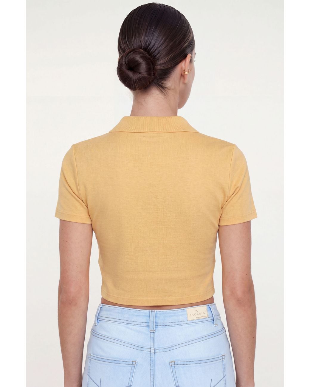 Enorsia Blue Cotton Jersey V Neck Cropped Top