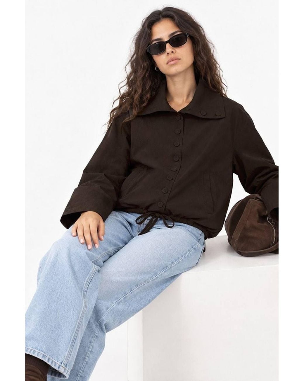 Hiccup Brown Oversized Button-Up Trench Coat With Stand Collar
