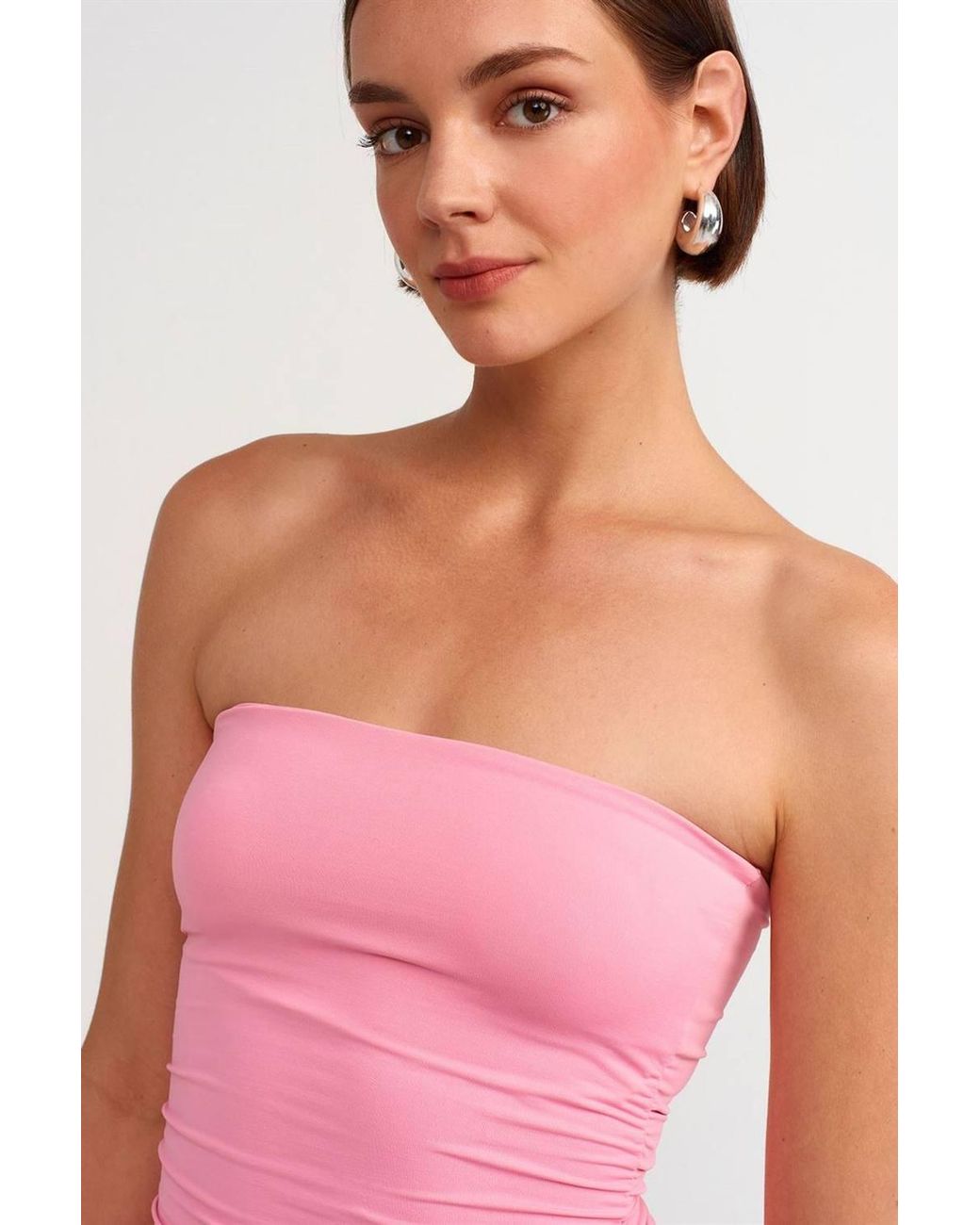 Dilvin Pink Strapless Bodycon Mini Dress
