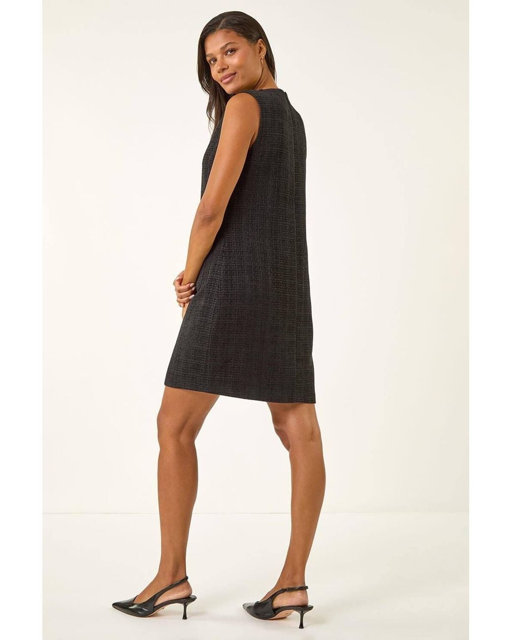 Roman Black Textured Pinafore Pocket Dress