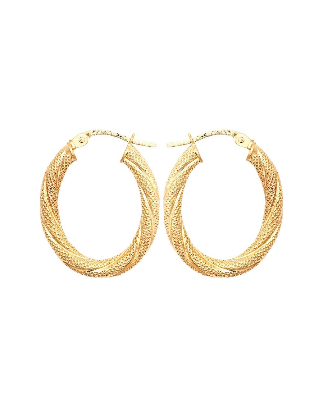 Jewelco London Metallic 9Ct Snake Skin Mesh Twist Oval Hoop 2.5Mm Creole Earrings
