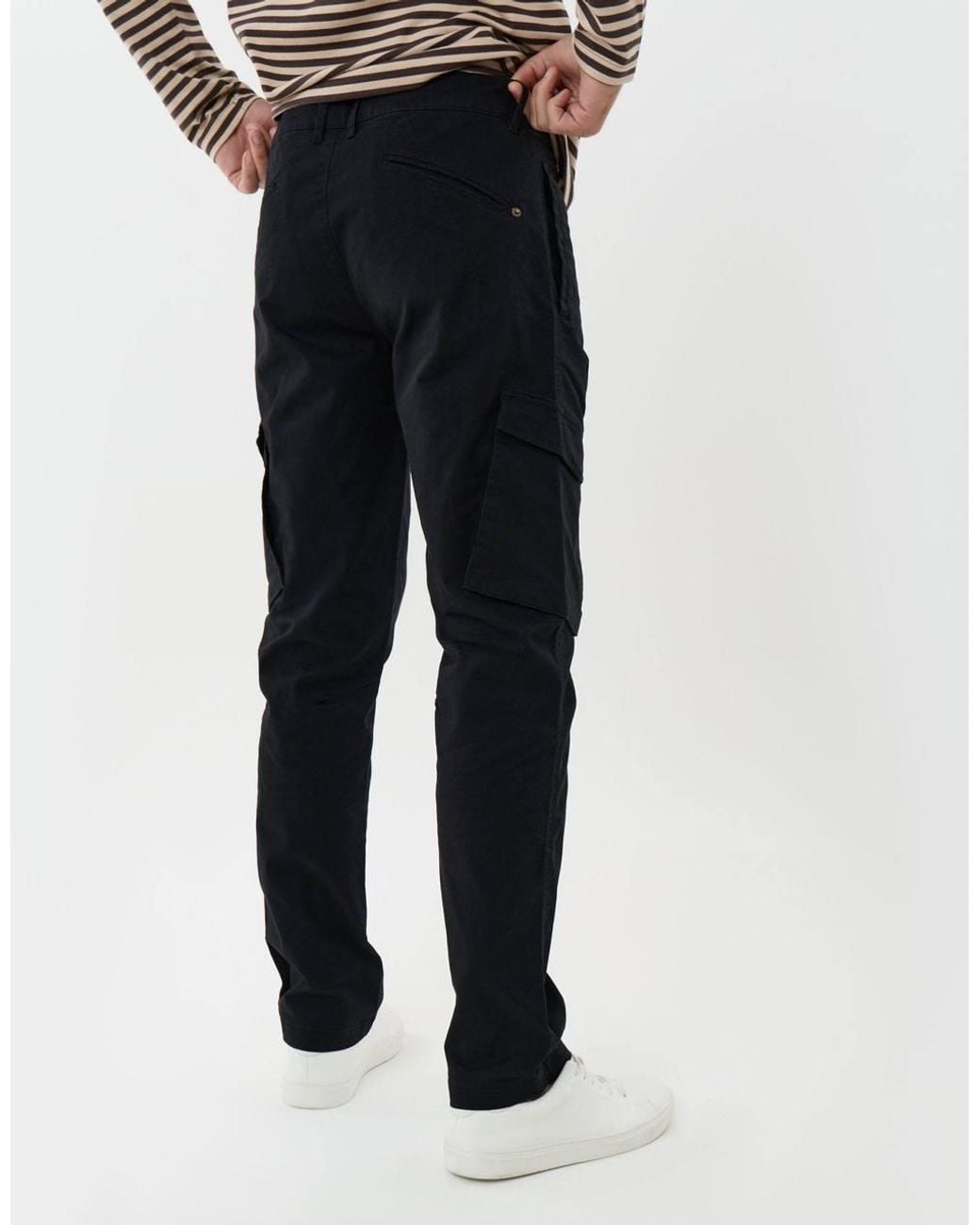 Threadbare White Slim Fit Cotton Rich Cargo Trousers for men