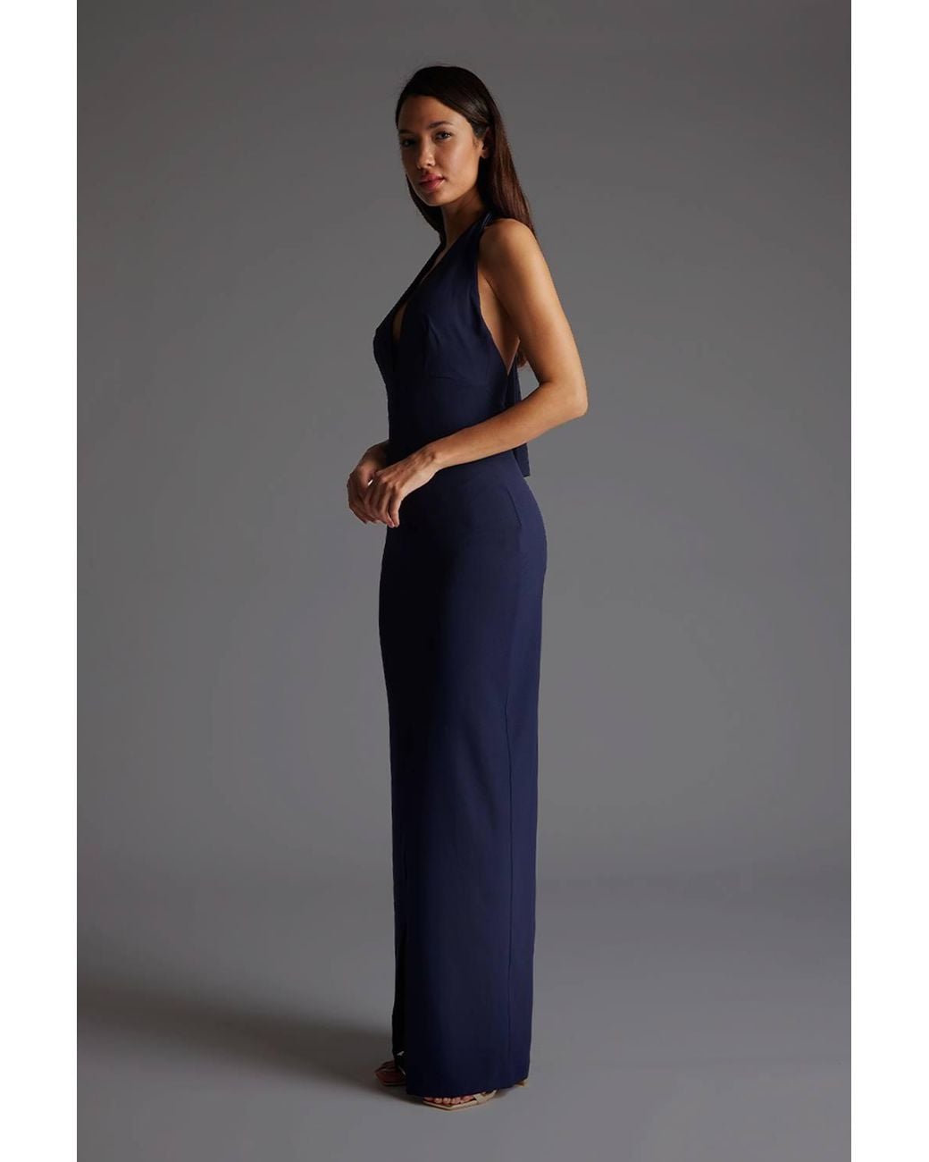 Vesper Blue Halterneck Maxi Dress With Front Split