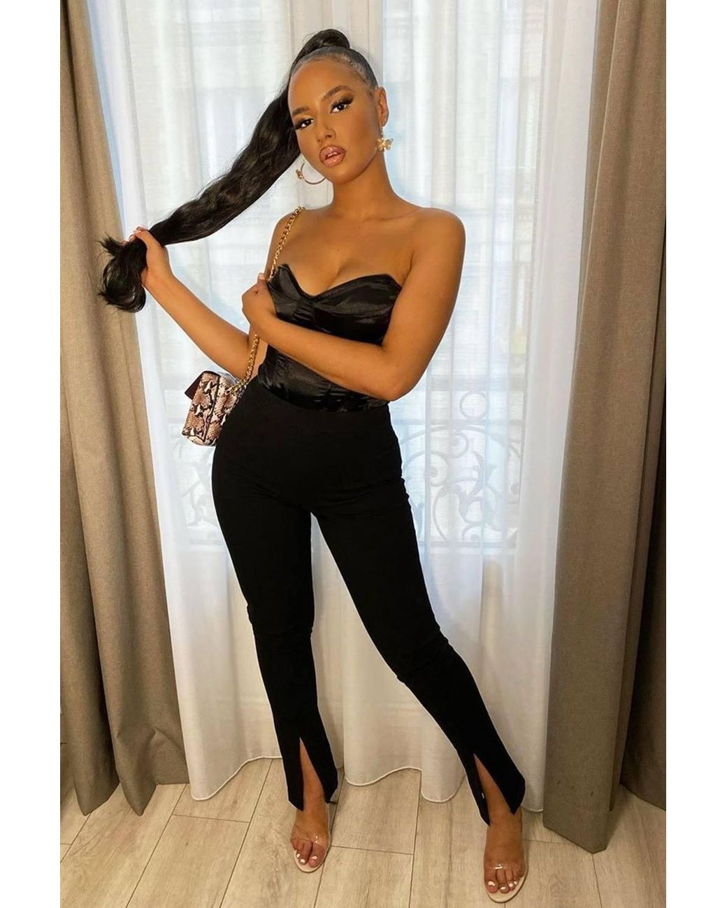 Rebellious Fashion Black Split Front Flared Trousers