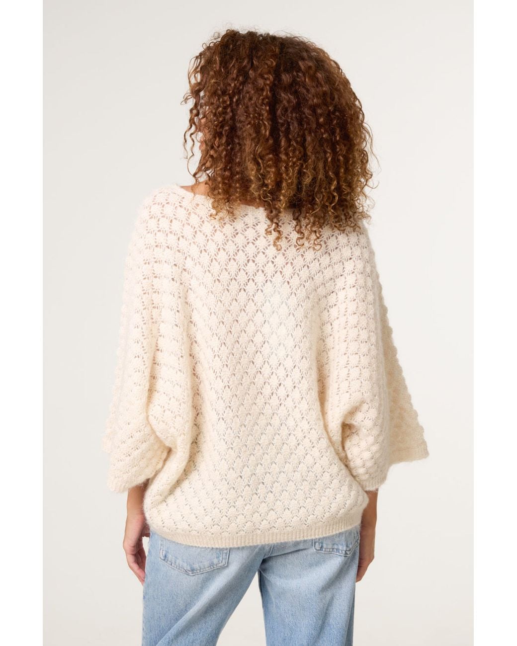 Blue Vanilla White Three Quarter Sleeve Round Neck Jumper