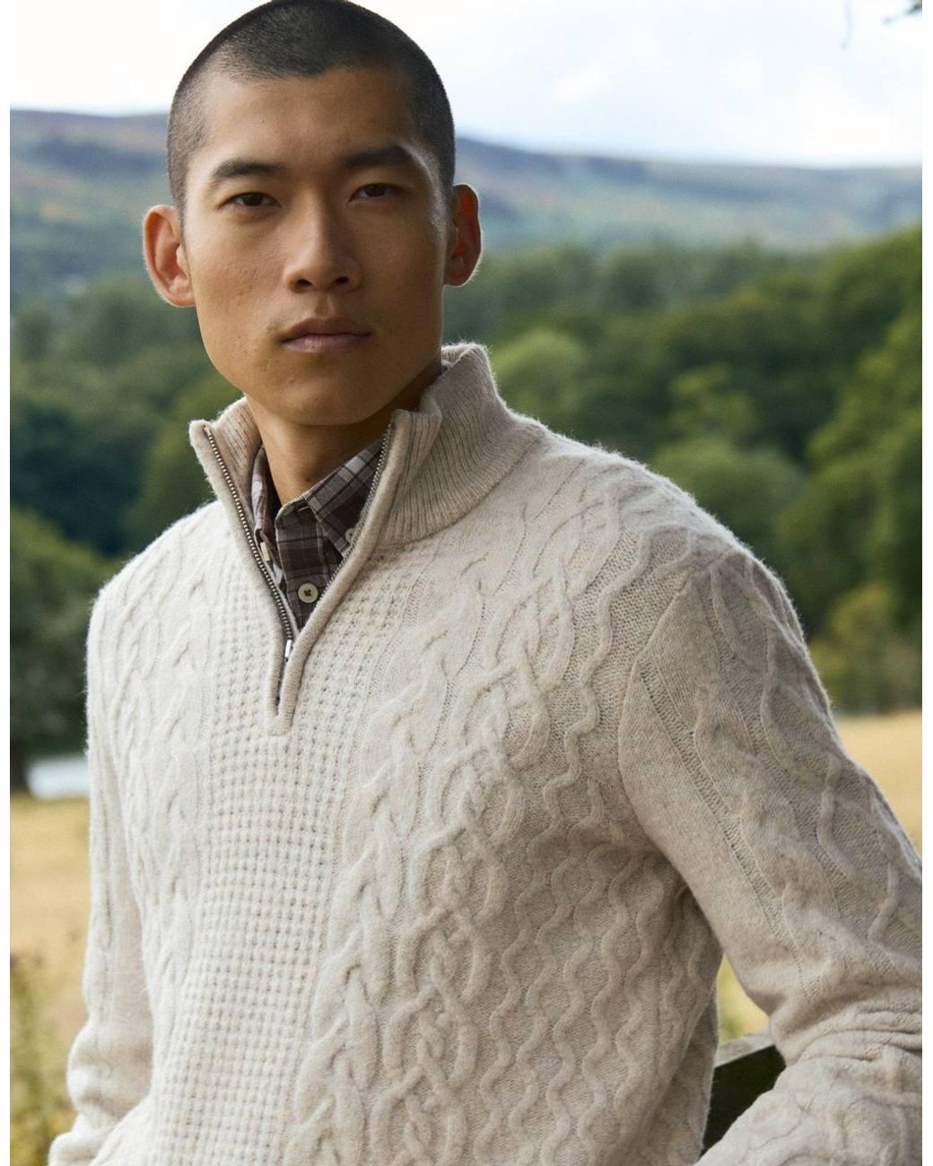 Threadbare Green Cable Knit Quarter Zip Jumper for men