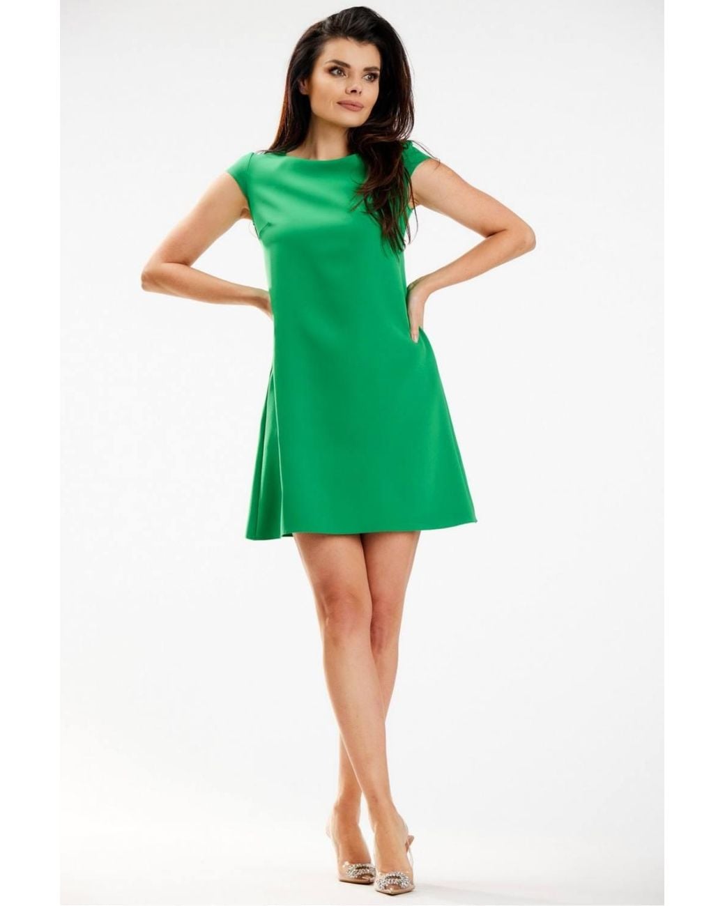 Love Lace Green Elegant Loose Trapezoid Mini Dress With Sleeves