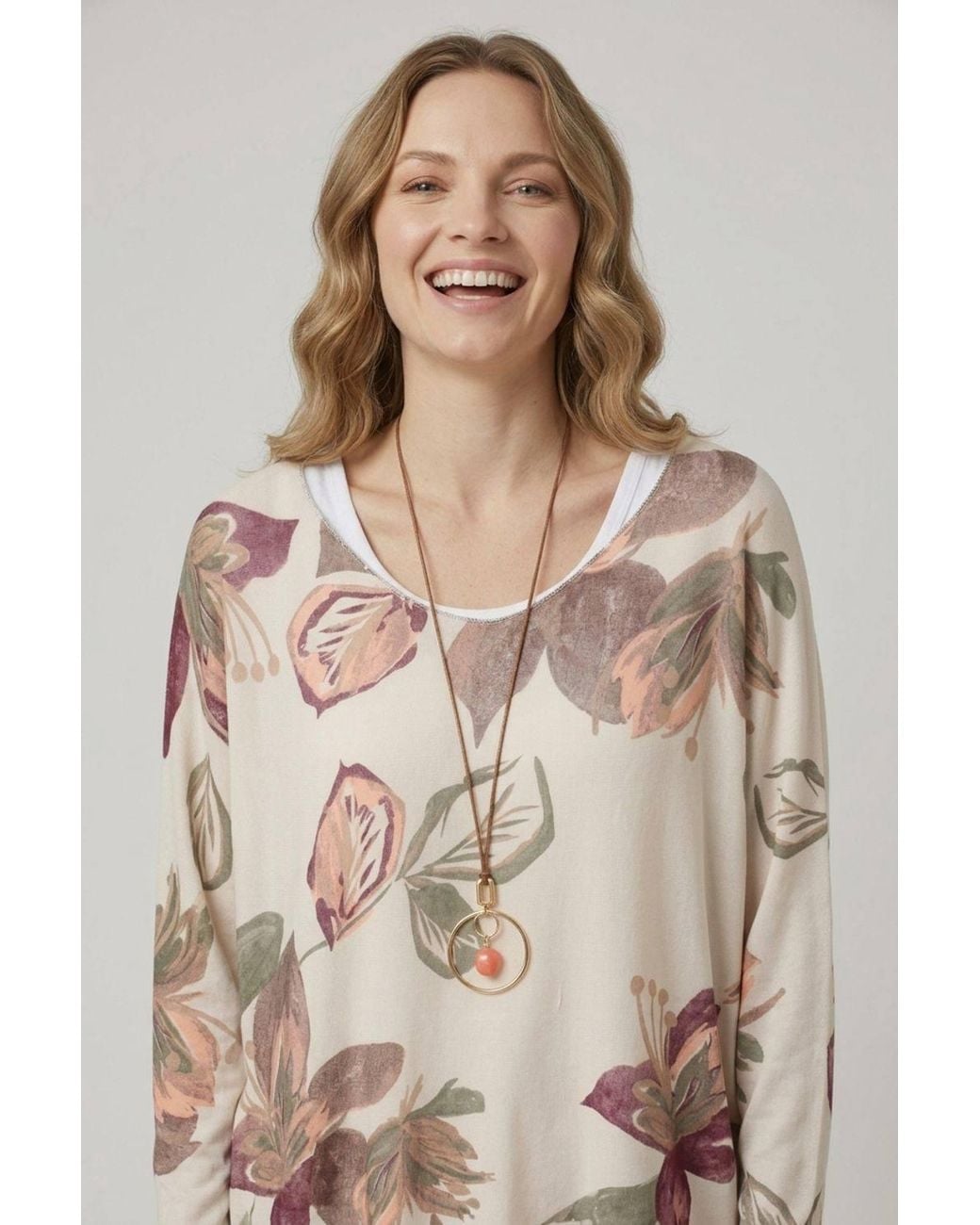 Izabel London Blue Leaf Print Layered Long Sleeve Top