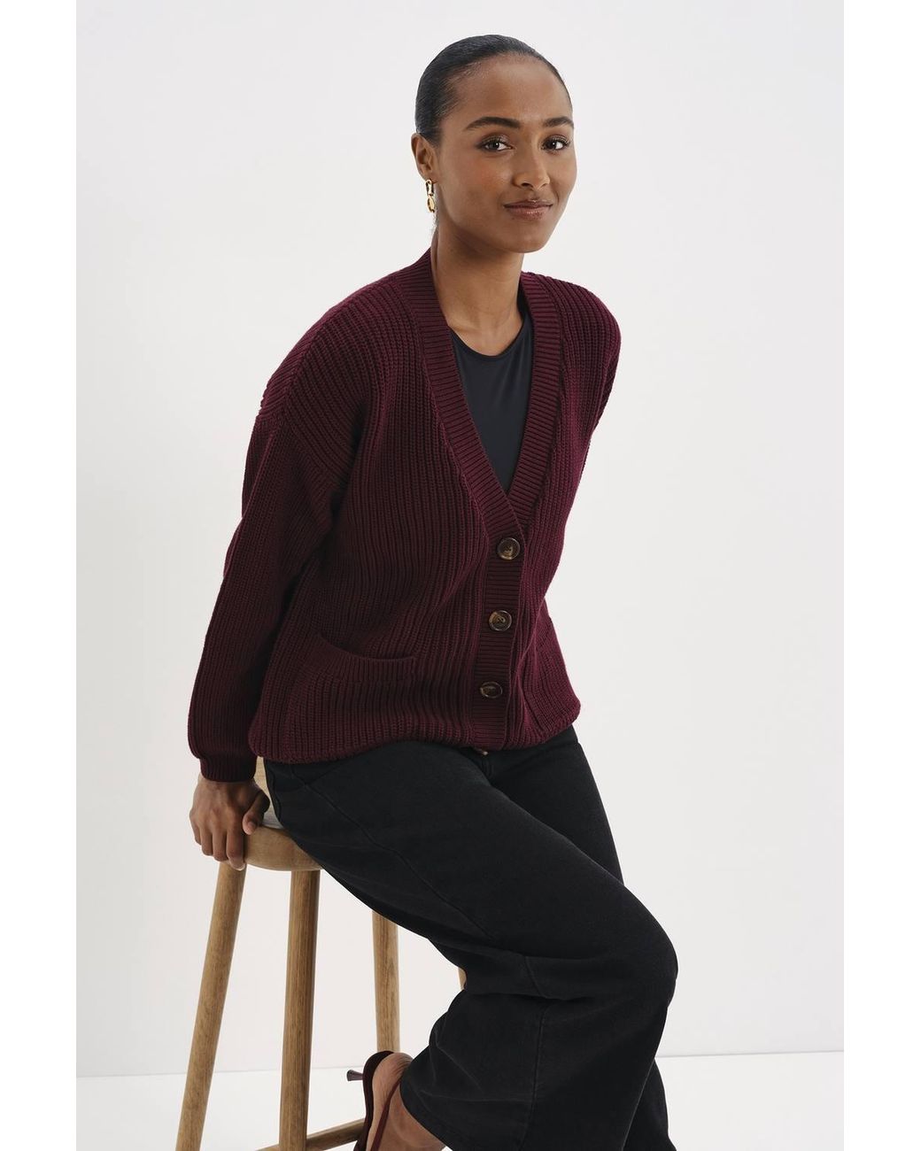 Finery London Red Estella V Neck Button Front Cardigan