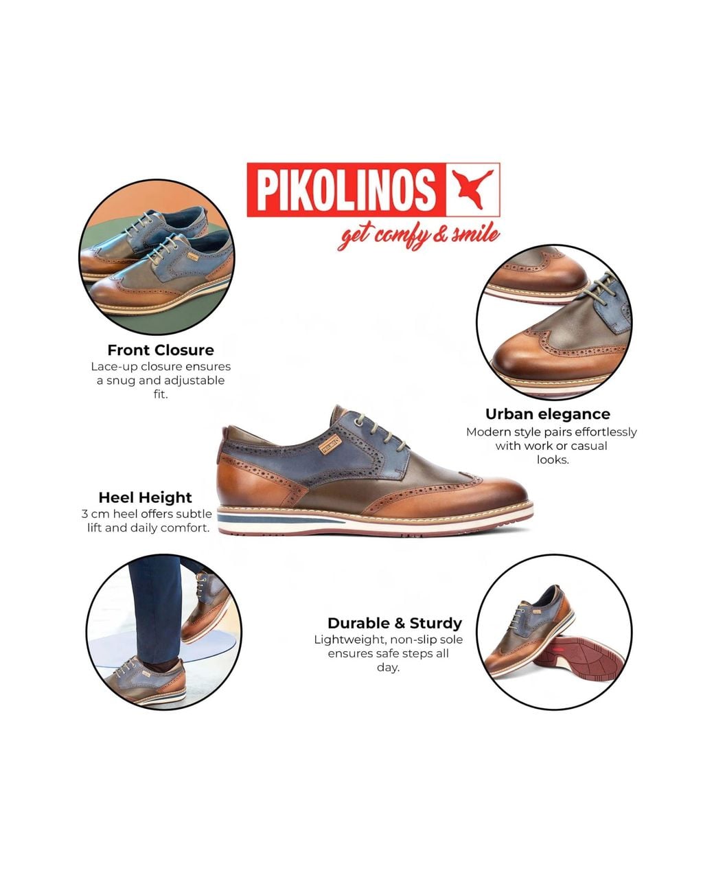 Infinity Leather Brown Pikolinos Leather Brogue Lace-Up Oxford Shoes for men