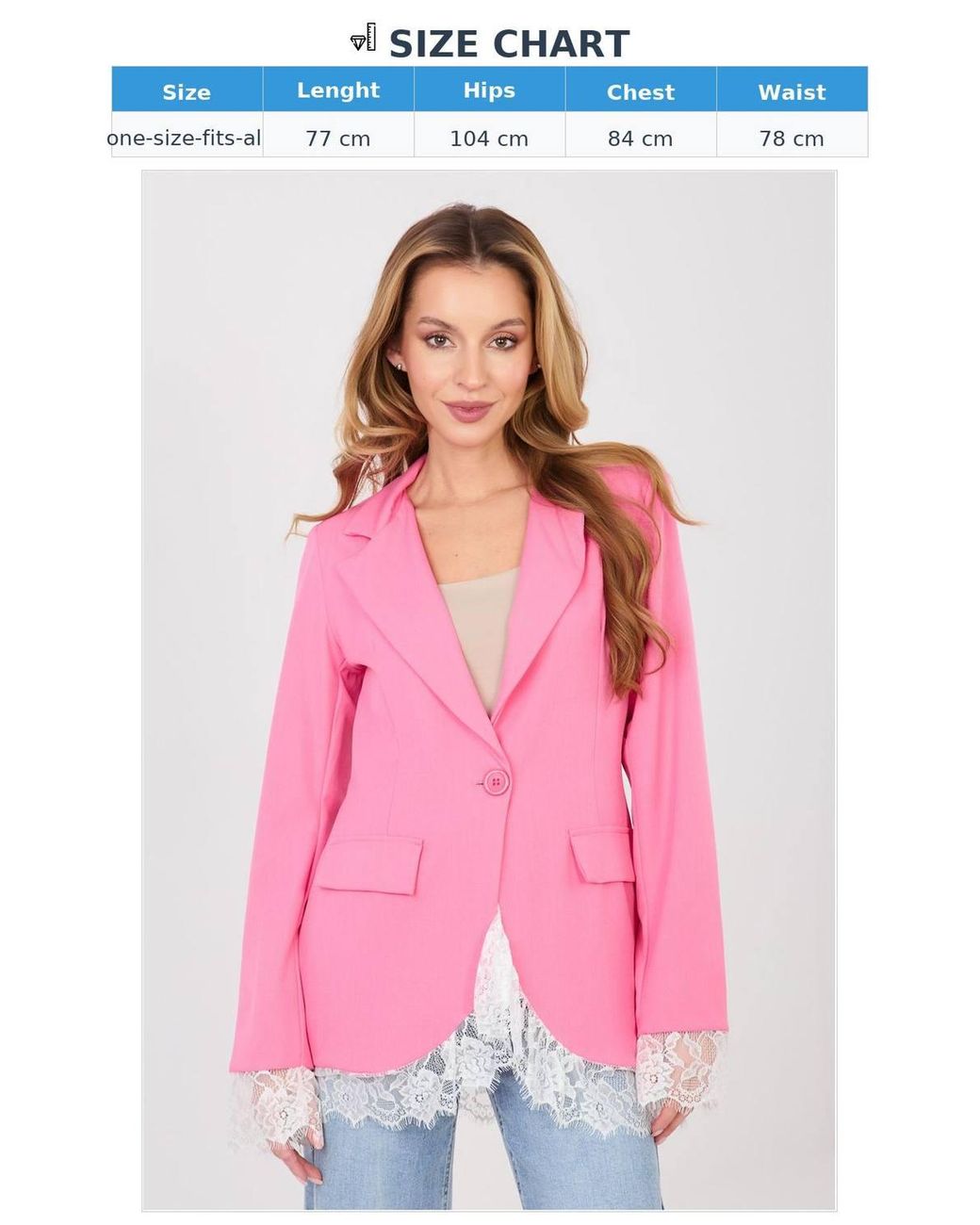 Love Lace Pink Elegant Lace Trim Tailored Jacket Shoulder Pads