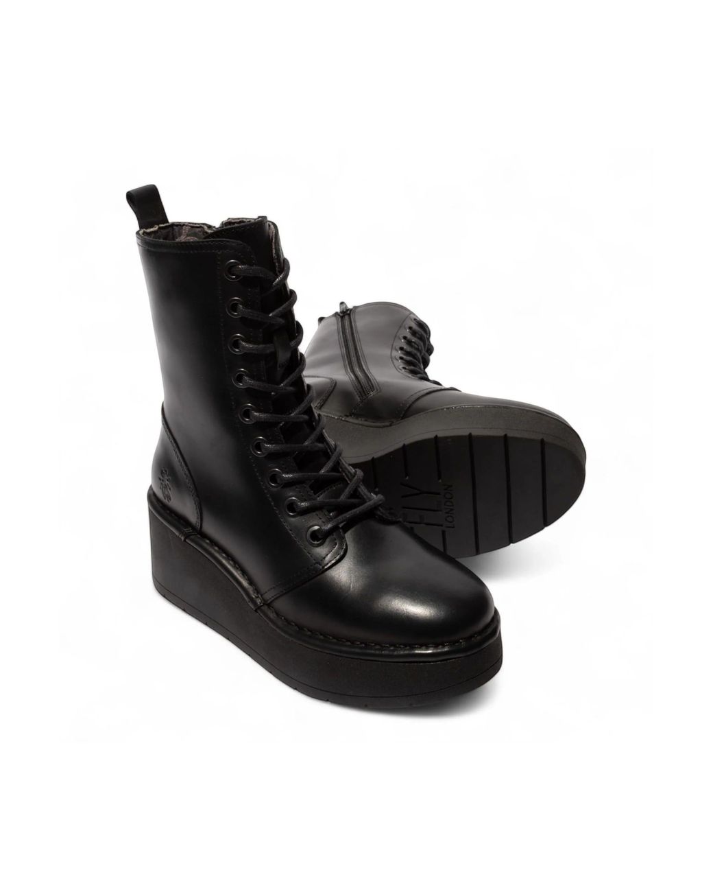 Infinity Leather Black Fly London Hait273 Leather Lace-Up Chunky Platform Ankle Boots