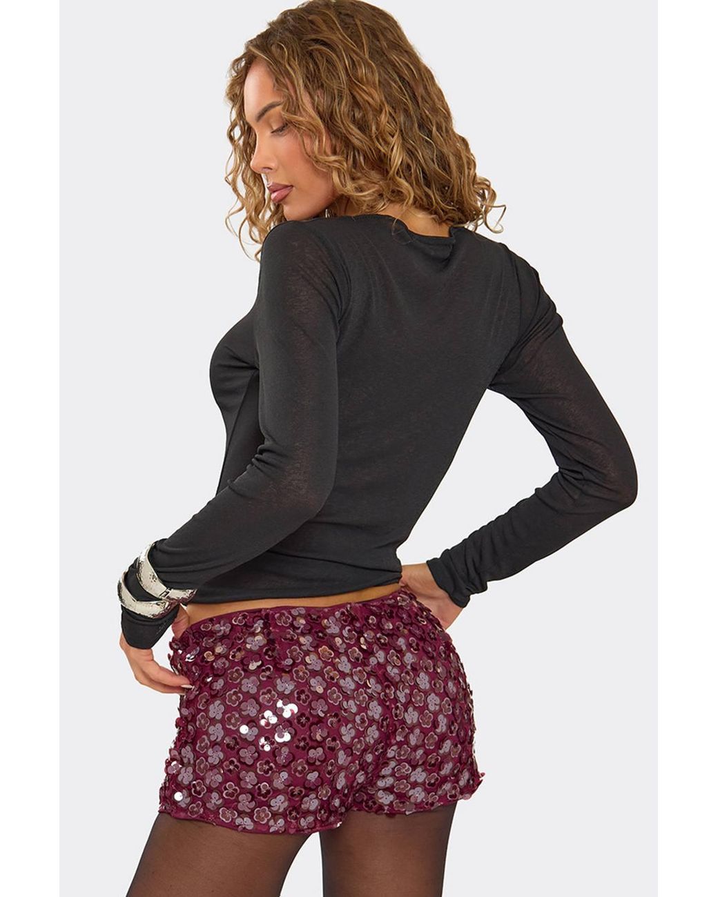 EGO Red Sequin Mid Rise Mini Shorts