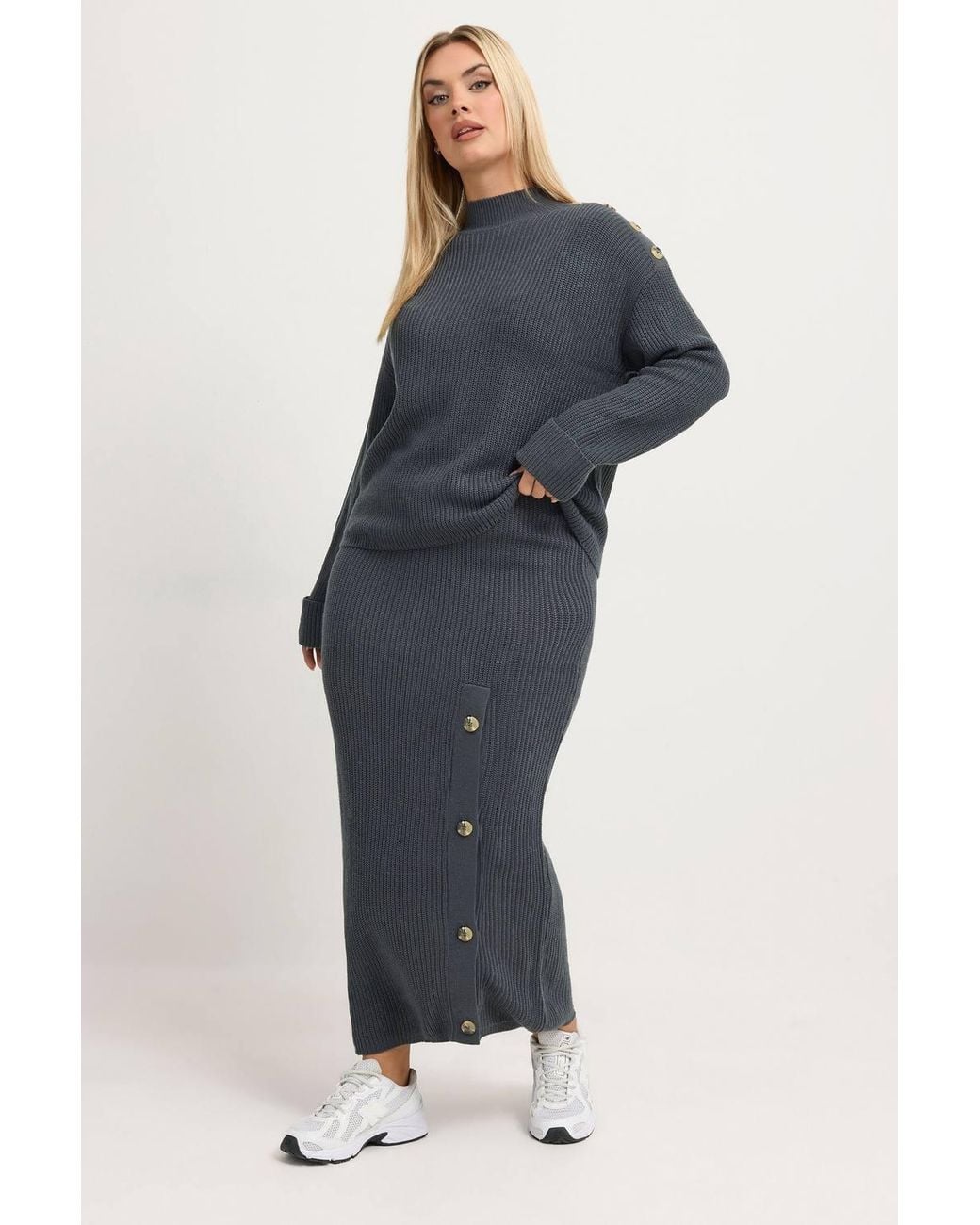 Yours Blue High Neck Knitted Jumper