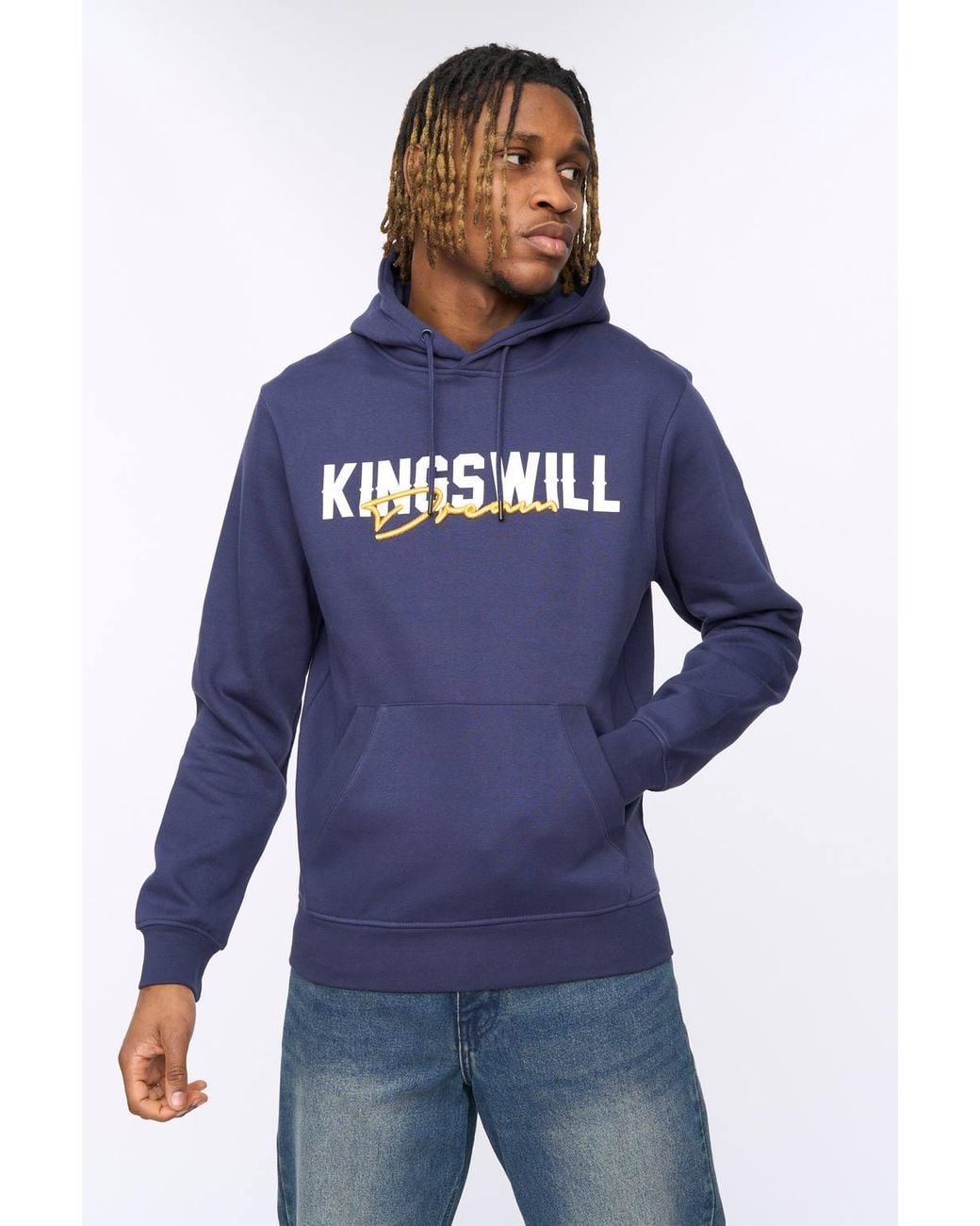 Kings Will Dream Blue Bilkie Cotton-Rich Regular Fit Overhead Hoodie for men