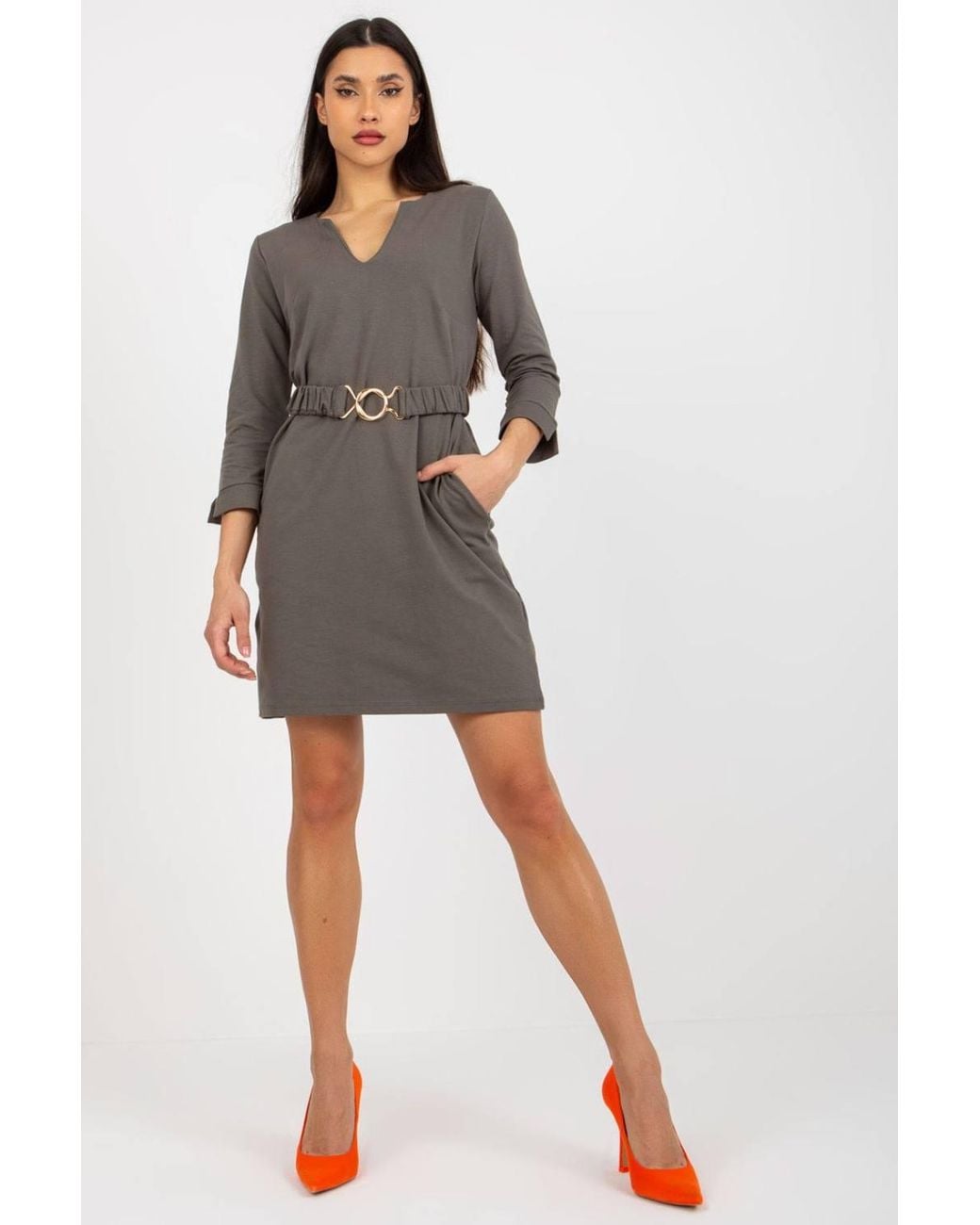 Love Lace Gray Heart Neck Sweatshirt Dress With Belt